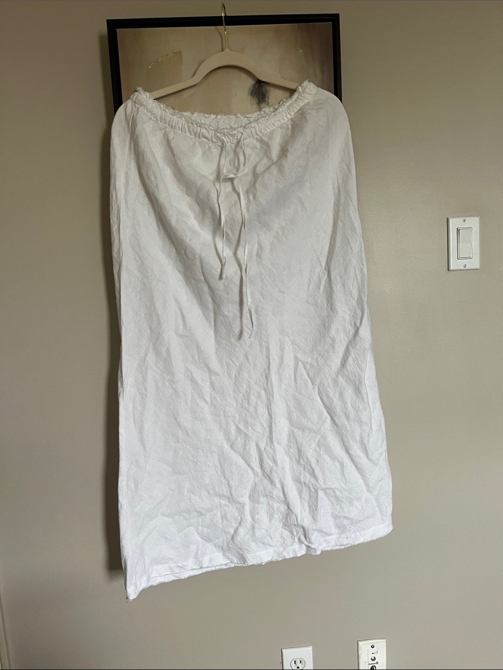 Zara White Linen Drawstring Maxi Skirt